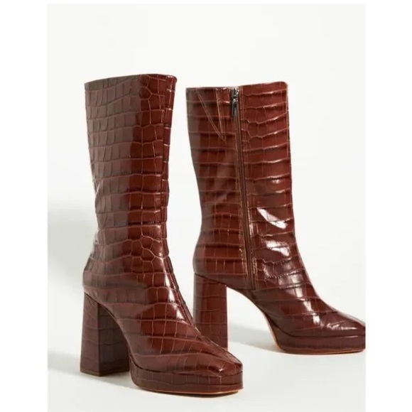 NWT Schutz Raff Croc-Embossed Leather Platform Boots - Picture 2 of 10